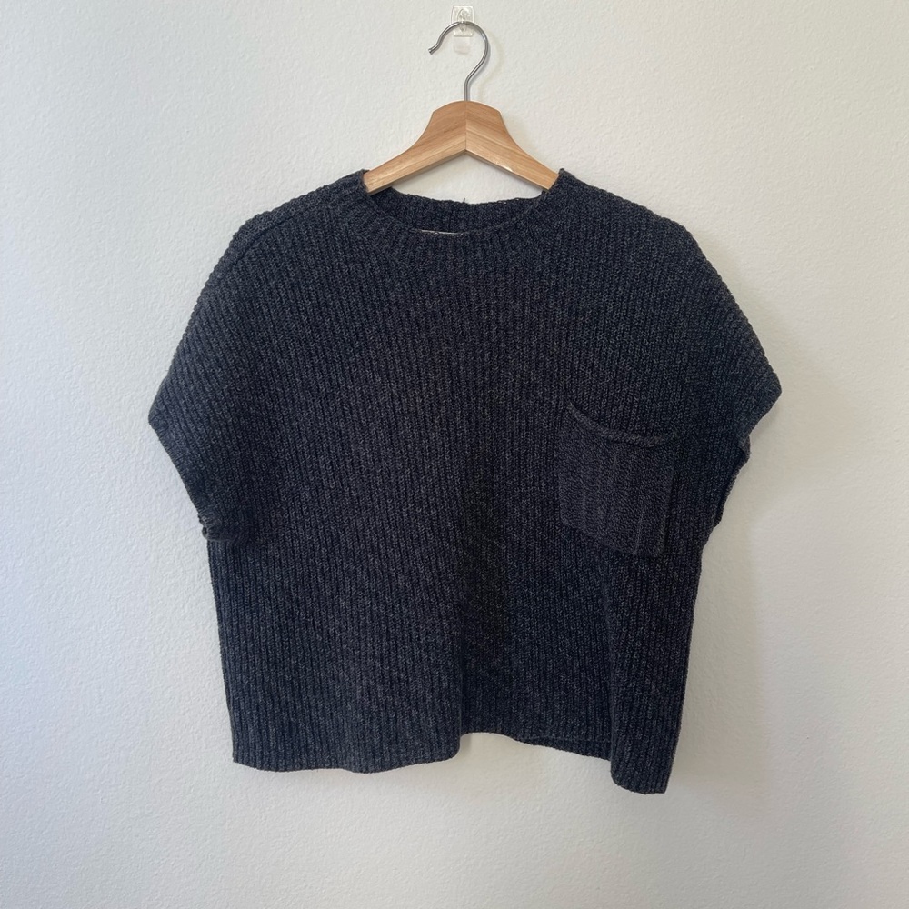 Free People Black Knit Short Sleeve Sweater Top